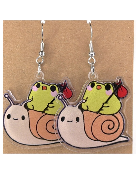 Fashion Jewelry Jewelry - Frog Hitchhiking On A Snails Shell 2D Acrylic Cartoon Earrings